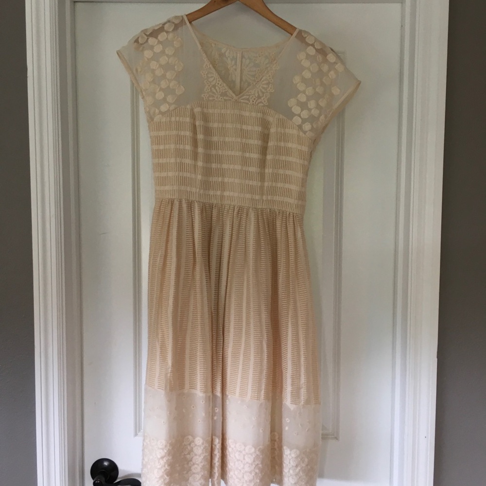 Anthropologie Elegant Cream Lace Dress